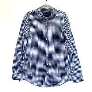 Men’s Blue and White Checkered Button Down